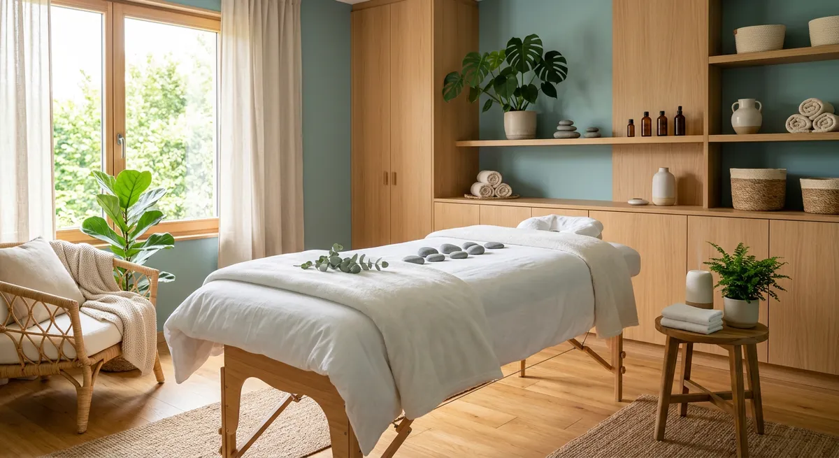 Cabinet de bien-être lumineux avec table de massage